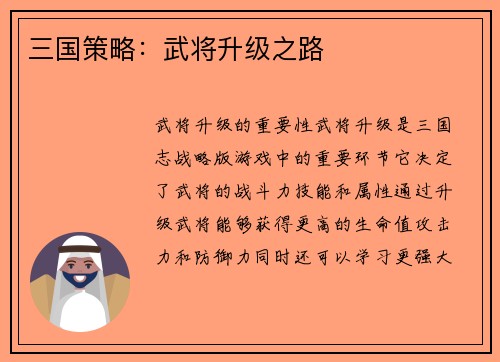 三国策略：武将升级之路