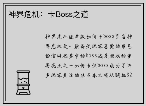 神界危机：卡Boss之道