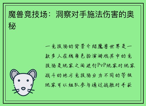 魔兽竞技场：洞察对手施法伤害的奥秘